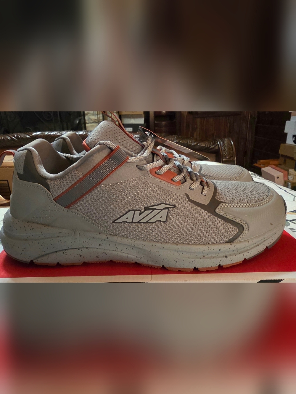 Avia Men’s Gray Athletic Sneakers with Orange Trim